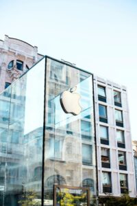 Apple symbol logo on storefont glass.
